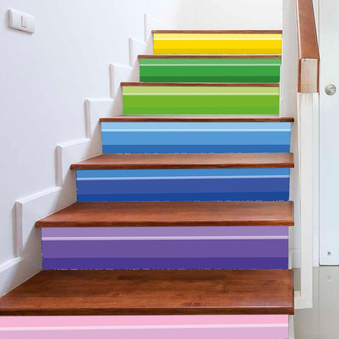 Rainbow Colors Stair Risers Bright Rainbow Stair Decoration Peal and ...