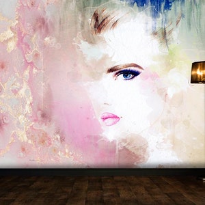 Fondo de moda de acuarela abstracta Diseño de papel tapiz de mujer Cara de dama hermosa Papel tapiz de salón de belleza Papel tapiz de vinilo Diseño exclusivo