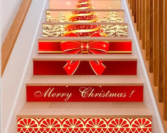 New Year Christmas Tree stair risers Christmas Stair Stickers Stair Decoration for Stairway Christmas Stair Risers Sticker Cuctomizable