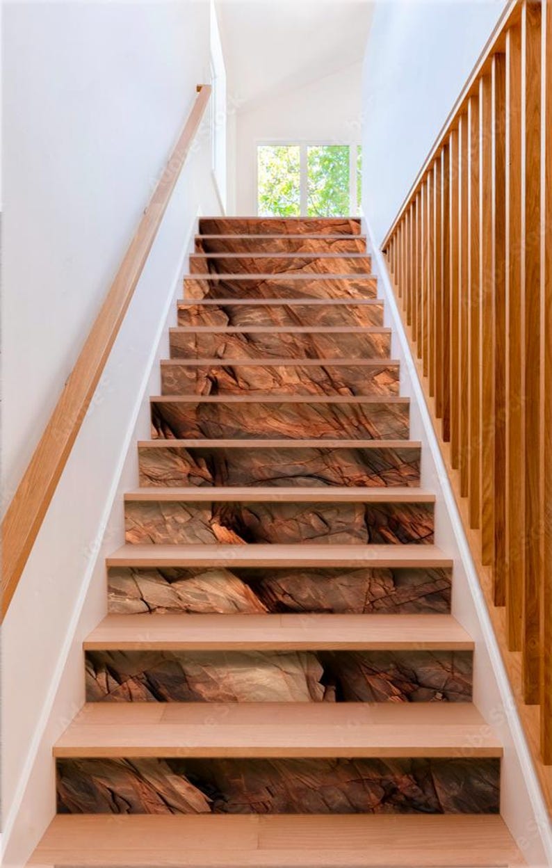 Dark red orange brown rock texture with cracks Stair Panel Rough mountain surface Stone granite background stair risers Brown rock staircase