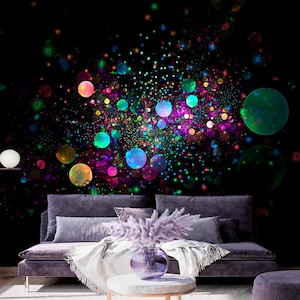 Bubbles Rainbow Colors Wall mural Bedroom dark and rainbow Wall Sticker Magic Ceiling Murals Bubbles backdrop Wall papers Customizable Decal