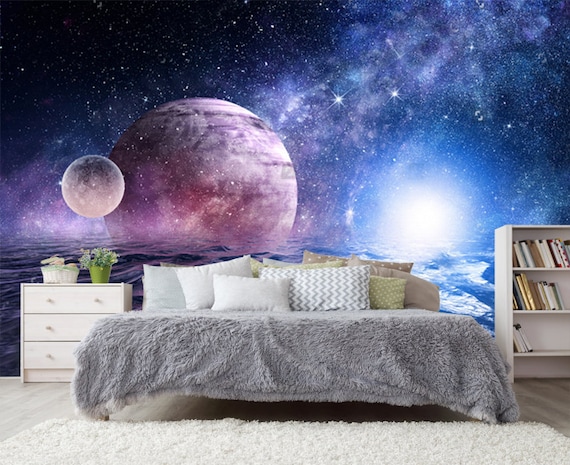 Space Night Sky Planets Wall Ceiling Bedroom Sticker Wall Etsy