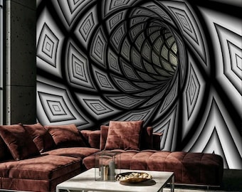 3D Abstract Tunnel Wallpaper Black White Tunnel Wall Mural 3D Wall Mural for the living room Abstract Design Bedroom Wallpaper Customizable