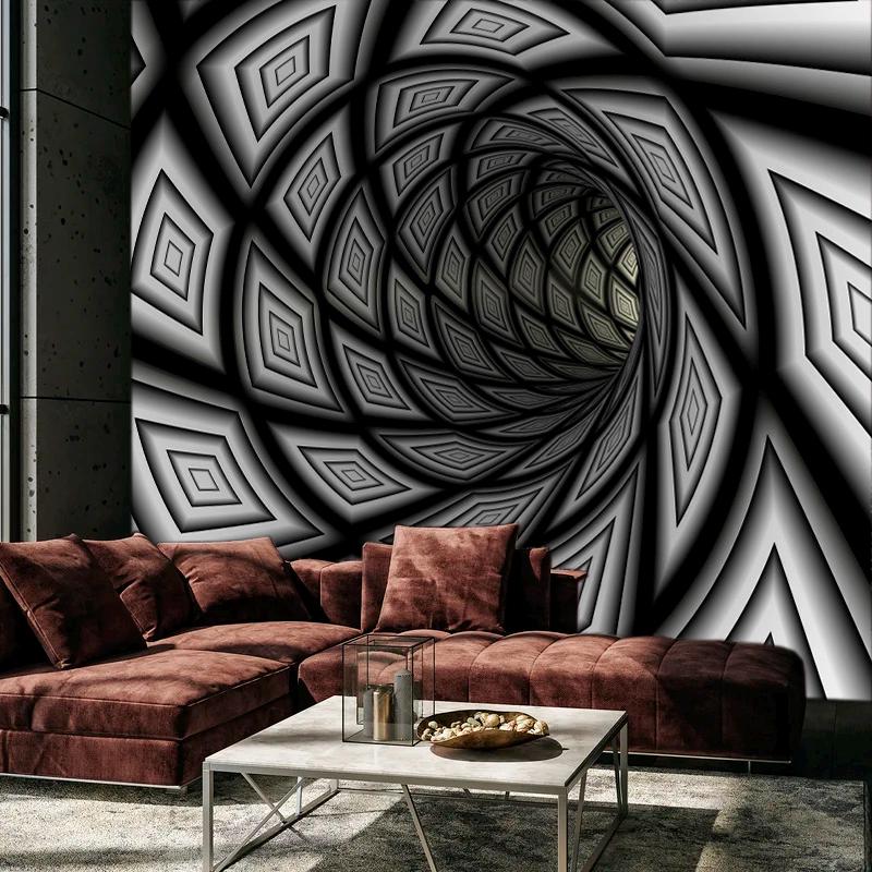 3D Abstract Tunnel Wallpaper Black White Tunnel Wall Mural