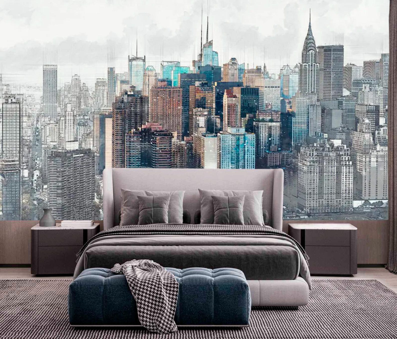 New York Skyline Wall Mural Graphic City Perspective Wallpaper Graffiti ...