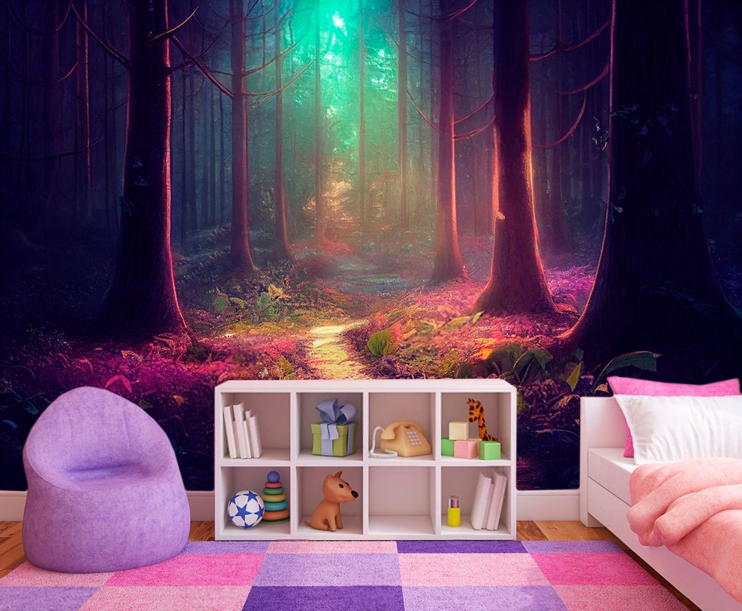 Magic Floral Wood Kids Wallpaper Fairytale Purple Forest Kids Room ...