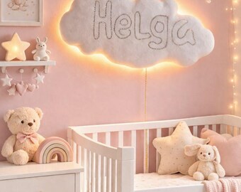 Personalized Cloud Night Light for Kids, Custom Name Wall Lamp, Nursery Decor, Baby Room Lighting, No Drill Magnetic LED Light, Handmade Gif