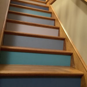 Teal Blue and Gray Color Stair Risers Decals peel and stick Riser Sticker Customizable color stair Decoration Blue removable stair stickers