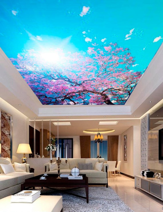お部屋の壁紙を安く綺麗にしませんか？ 桜天井壁画咲く桜枝壁紙天井桜寝室壁画カスタマイズデザインシノワズリ