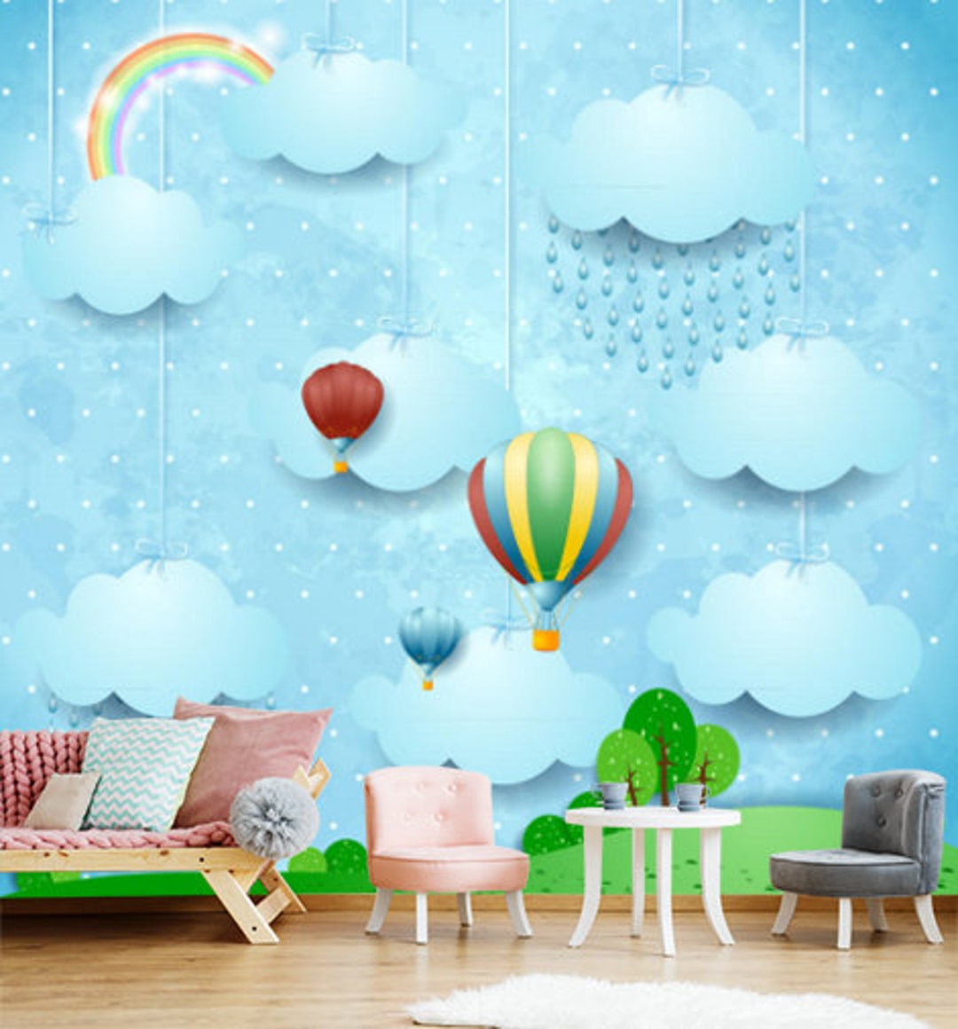 3D Air Balloon Clouds Princess Room Kids Wallpaper Room - Etsy