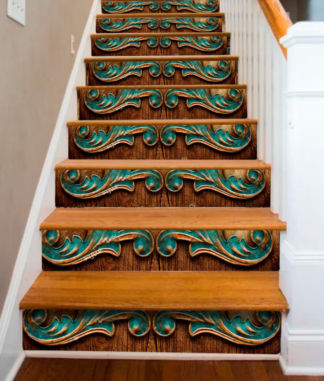 Old Patina Wooden Texture Vintage Pattern Stairs Self Adhesive Stair ...