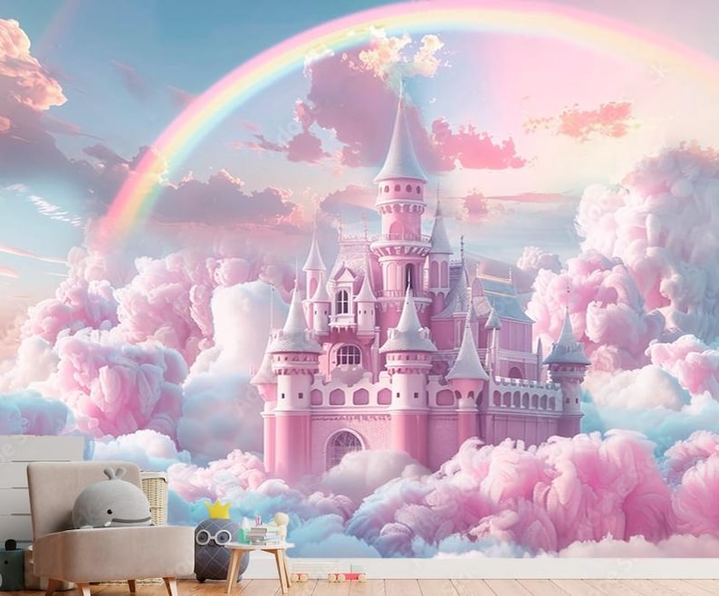 Fairy Castle in Clouds Wallpaper Girls Room Castle Wall Mural Princess ...