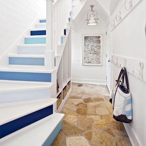 Blue Gradient Stair Riser Stickers - Coastal Ocean Ombre Staircase Decals - Removable Vinyl Step Stickers for Home DIY Makeover