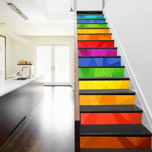Rainbow Stairs Panneaux d’escalier multicolores Contremarches d’escalier auto-adhésives Conception EXCLUSIVE