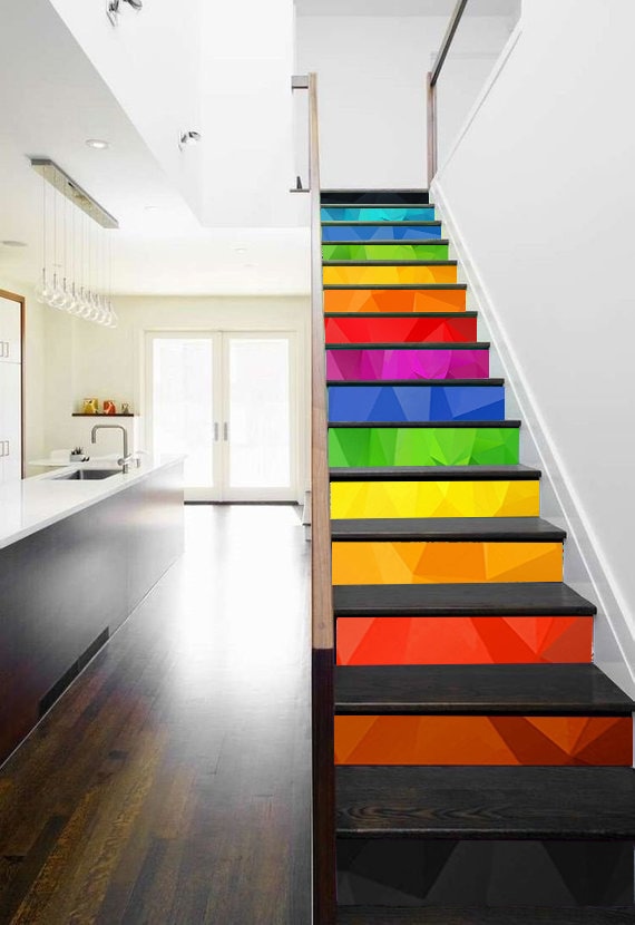 Rainbow Stairs Multicolor Stair Panels Self Adhesive Stairs Etsy