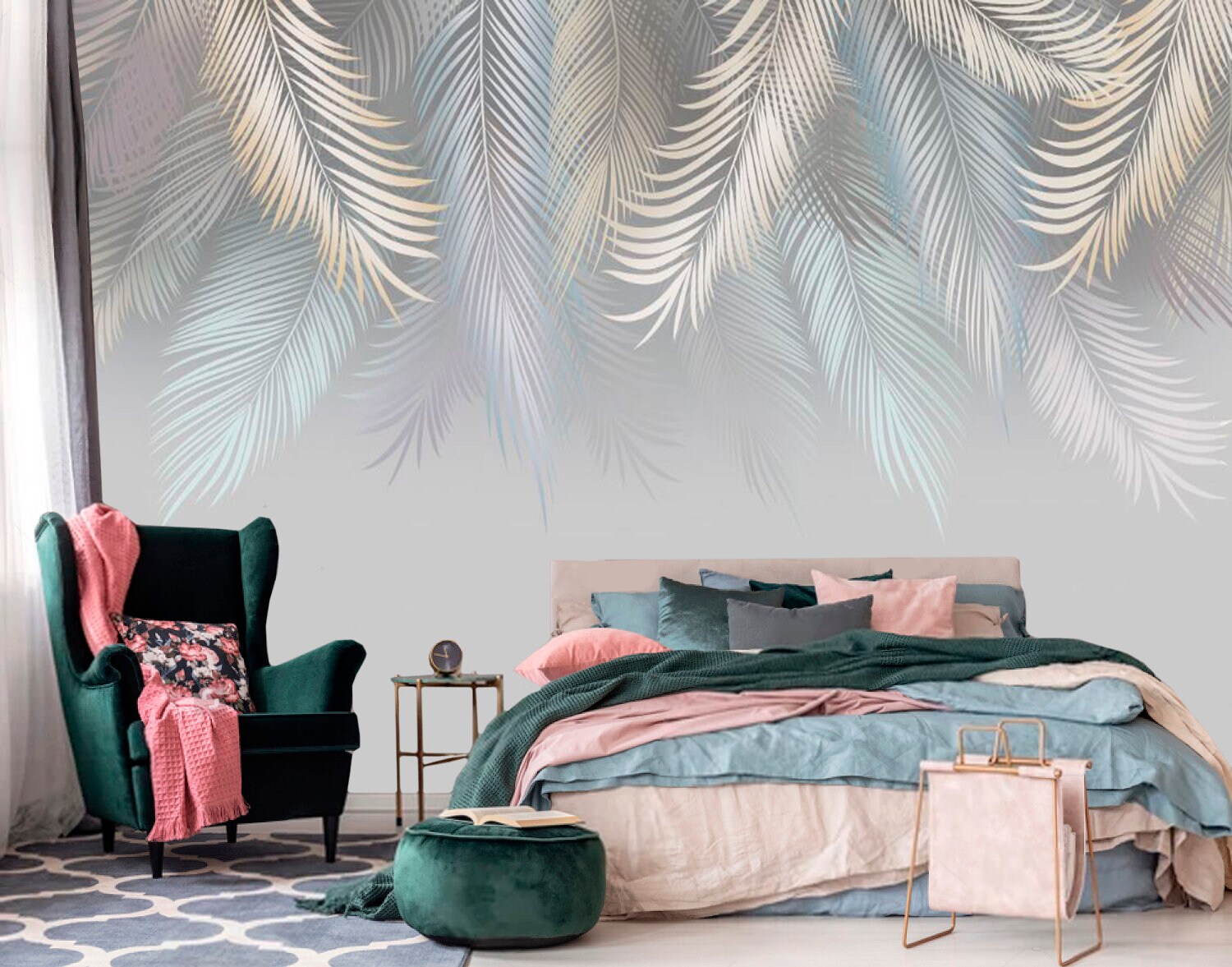 Palm Leaf Wall Mural – Tropical Botanical Wallpaper Mural in Neutral ...