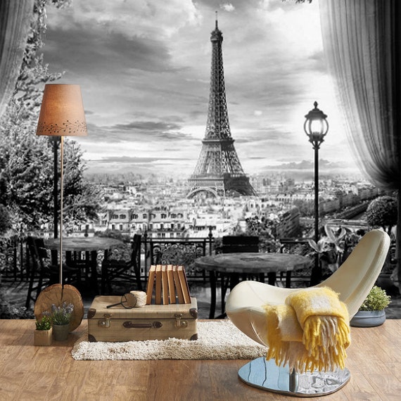 X Paris Black & White View Wallpaper Wall Sticker - Etsy X Paris Black & White View Wallpaper Wall Sticker - Etsy