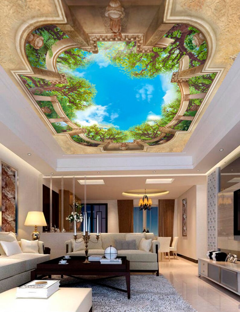 Green Trees Sky Ceiling Sticker Decor Leaves