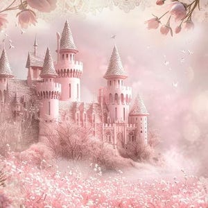 Princess Castle Wall Mural – Pink Fairytale Wallpaper for Girls Room ...