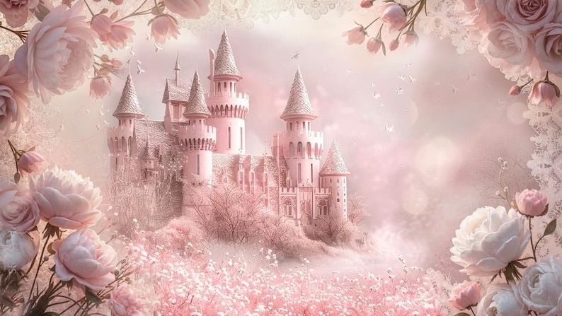 Princess Castle Wall Mural – Pink Fairytale Wallpaper for Girls Room ...