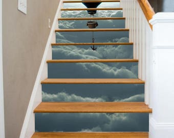 3D Air Balloon Stairway Decoration Adhesive Vinyl Stair Riser Panels Stairs Risers Sticker Mural Photo Mural Vinyl Decal Wallpaper Removable