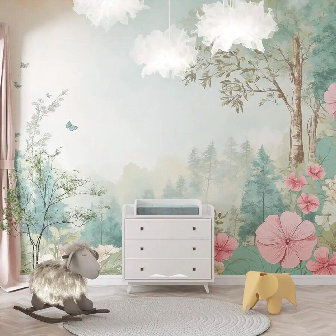 Magic Forest and Flowers Wall Mural Fairy Wood Kids Wallpaper ...