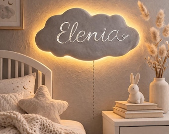 Lámpara de noche personalizada con forma de nube, lámpara con el nombre del bebé, decoración de pared para la habitación del bebé, luz LED personalizada, luz nocturna para la habitación infantil, regalo hecho a mano para baby shower.