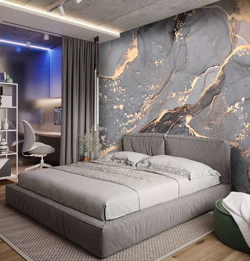 Gray Gold Luxury Marble Wallpaper Bedroom Mural Beauty Salon Etsy