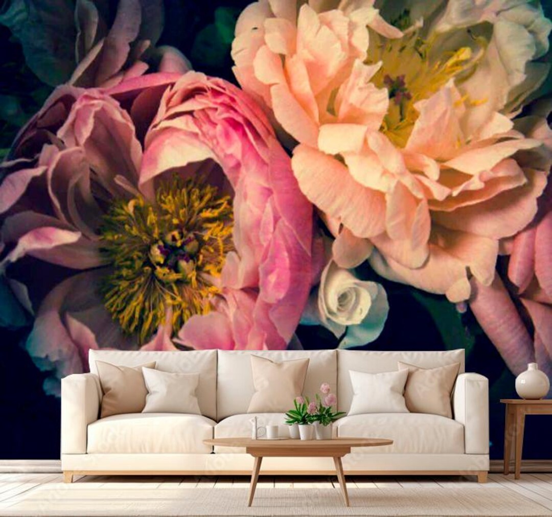 Large Peonies Wall Mural Living Room Peonies Wall Sticker Bedroom ...
