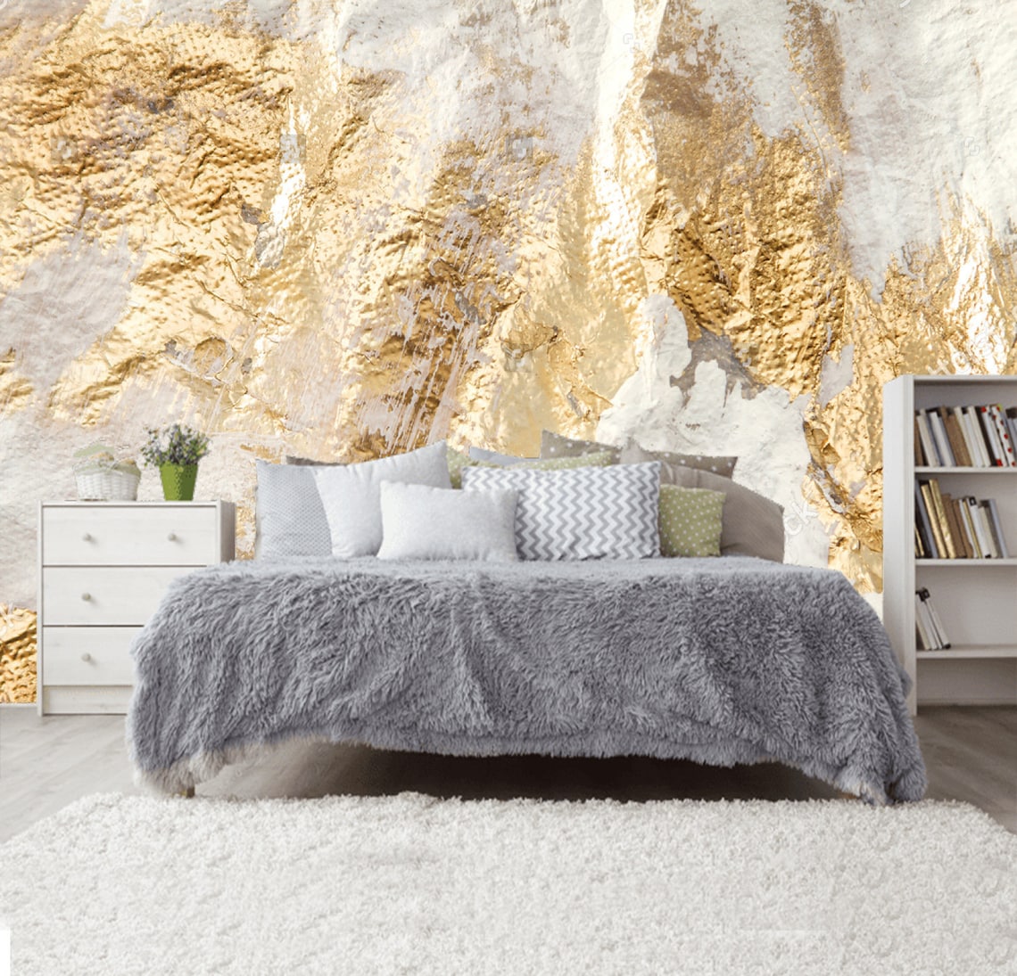 3D White Gold Luxury Golden Graffiti Wall Texture Wallpaper Etsy