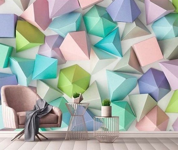 Azul rosa gris arco iris figuras geométricas pared mural - Etsy México Azul rosa gris arco iris figuras geométricas pared mural - Etsy México