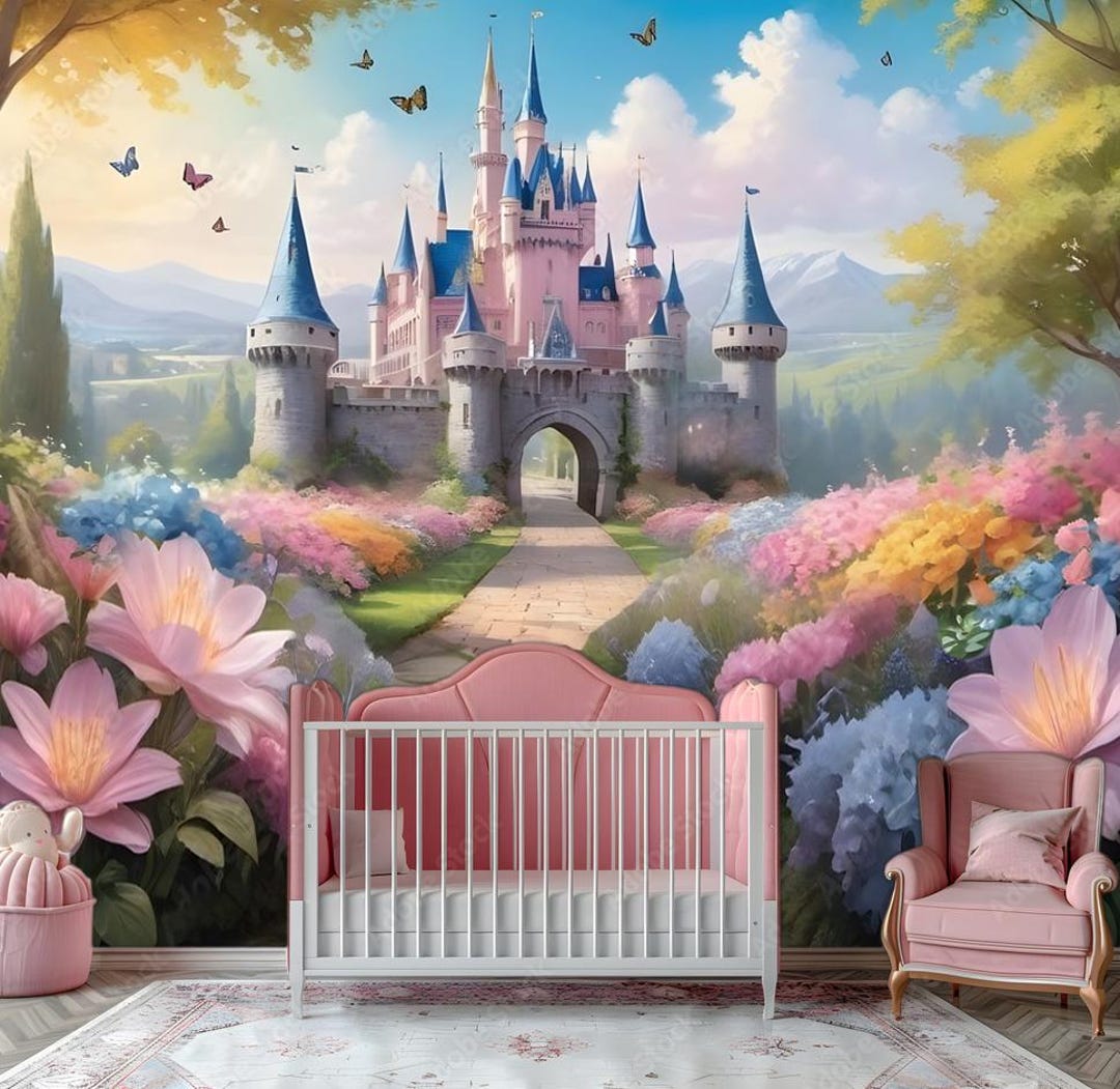 Fairy Castle Wall Mural CUSTOMIZABLE Girls Nursery Decal Magic Castle ...