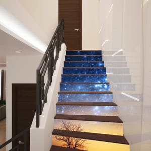 3D Night Space Stairway Decoration Adhesive Vinyl Stair Riser Panels Stairs Risers Sticker Mural Photo Mural Vinyl Decal Wallpaper Removable