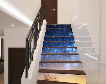 3D Night Space Stairway Decoration Adhesive Vinyl Stair Riser Panels Stairs Risers Sticker Mural Photo Mural Vinyl Decal Wallpaper Removable