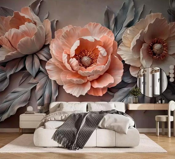 Huge Flowers Backdrop 3d Wall Mural for Living Room Peonies Wall