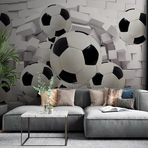 Carta da parati con un pallone da calcio per la camera di un adolescente Carta da parati con calcio Carta da parati personalizzata in stile sportivo Decalcomanie in vinile sportive personalizzabili