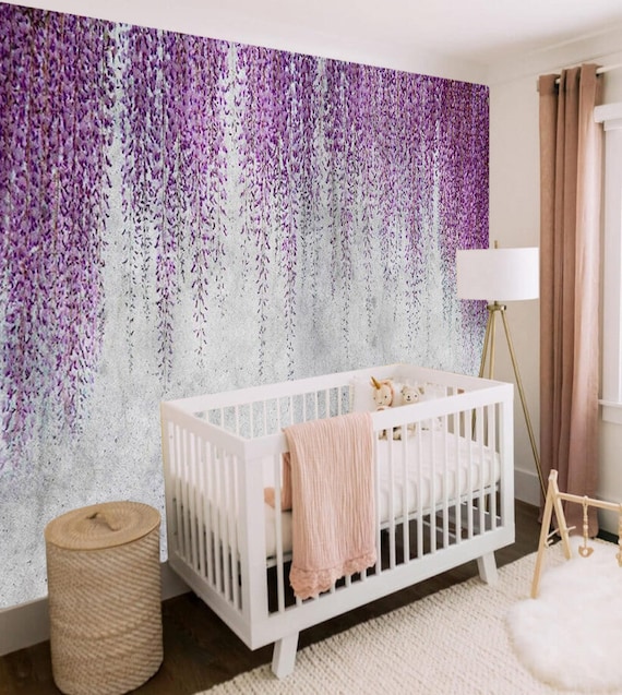 Fototapete Muster Wisteria - Etsy floral Zweige selbstklebend Kinder Wand exklusives Österreich Nahtloses Tapete Lila FotoTapete Lila Design