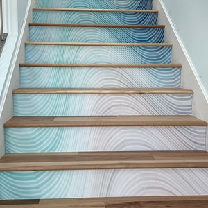 EXTRA LARGE 3D Waves Geometry Stair Decoration Adhesive Vinyl Stair Riser Panels Stairs Risers Sticker Photo Mural Vinyl Decal Removable