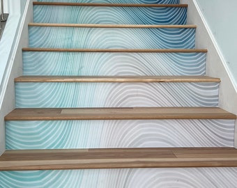 EXTRA LARGE 3D Waves Geometry Stair Decoration Adhesive Vinyl Stair Riser Panels Stairs Risers Sticker Photo Mural Vinyl Decal Removable
