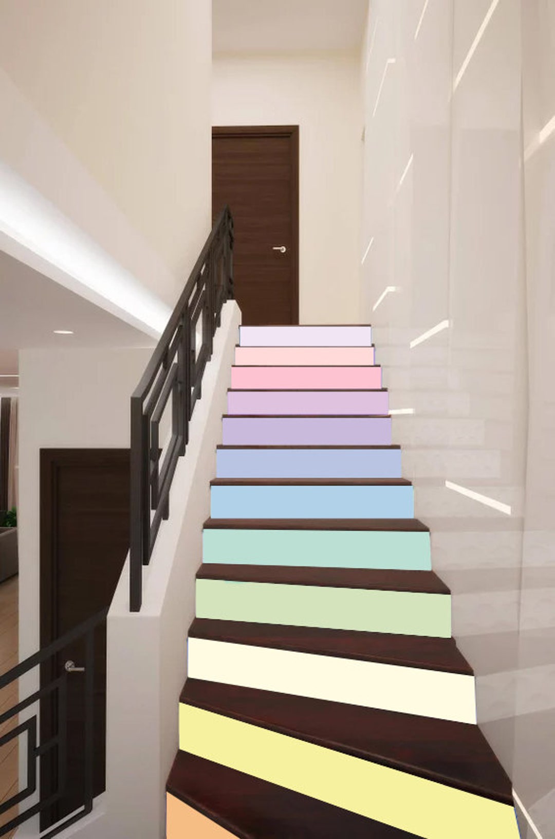 FLFK 13Pcs Sunset Ocean Beach Palm Tree Stair Risers Sticker Peel And Sick 39.37"x7.08",Self-Adhesive Staircase Stickers Decals Mural Wallpaper For Home Decor