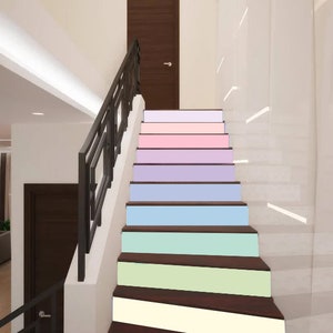 Pastelowe tęczowe panele dekoracyjne na schody Samoprzylepne winylowe panele podstopnicowe Podstopnice schodowe Naklejka Mural Fototapeta Ekskluzywny design