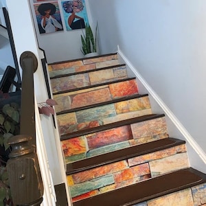 3D Stone Decoration Adhesive Vinyl Stair Riser Panels Stairs Risers Sticker Mural Photo Mural Vinyl Decal Wallpaper Removable