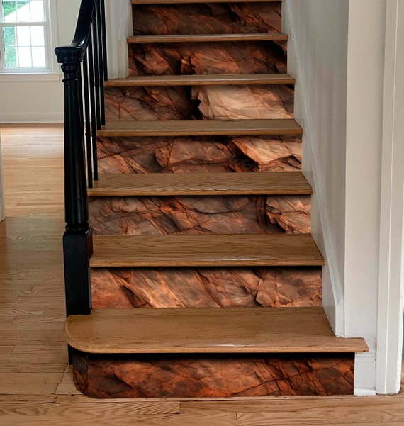 Dark red orange brown rock texture with cracks Stair Panel Rough mountain surface Stone granite background stair risers Brown rock staircase