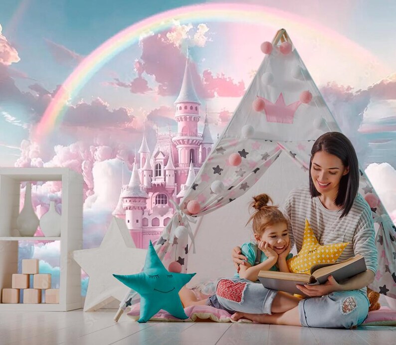 Fairy Castle in Clouds Wallpaper Girls Room Castle Wall Mural Princess ...