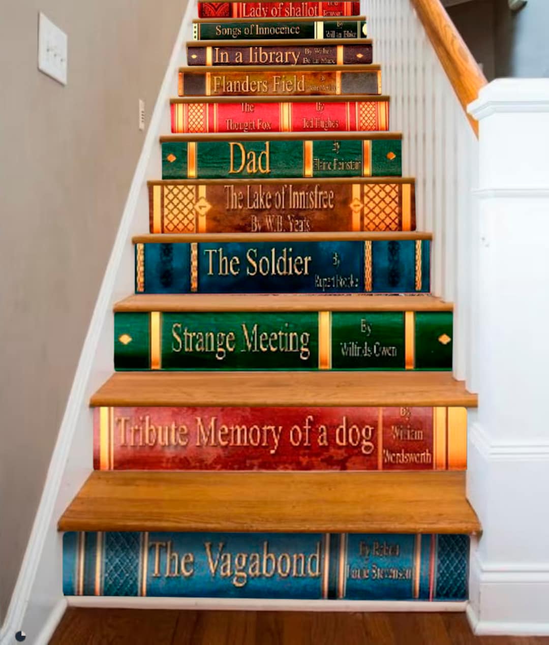 Vintage Books Stairs Decoration Novels Authors Adhesive Stair Riser