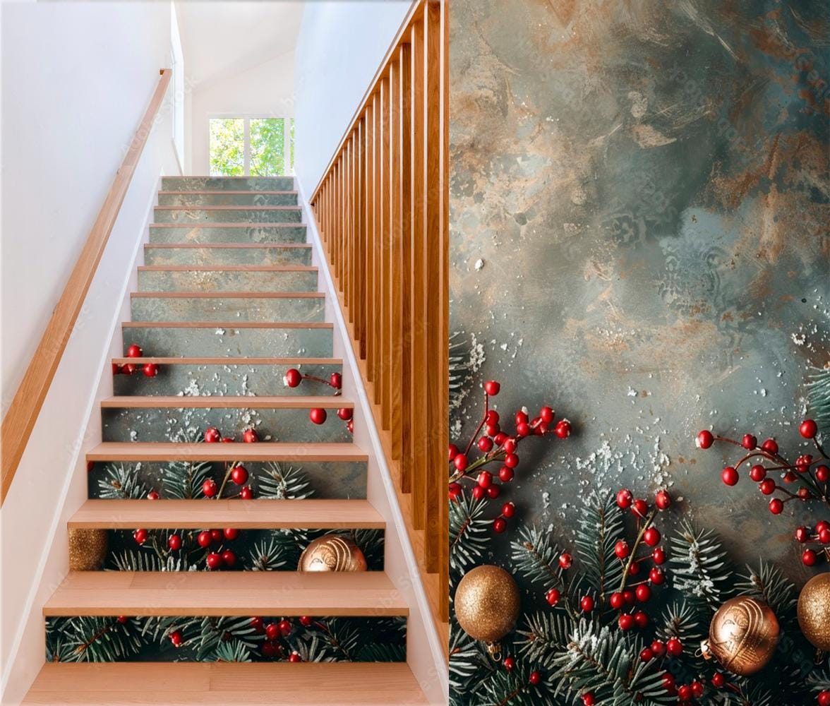 Christmas Stair Stickers on Grunge Background New Year Tree Stair ...
