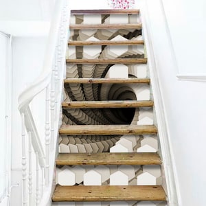 3D Geometry Illusion Beige 3D Hole Brick wall Stairway Decoration Adhesive Stair Riser Panels Stairs Risers Sticker Photo Decal Wallpaper