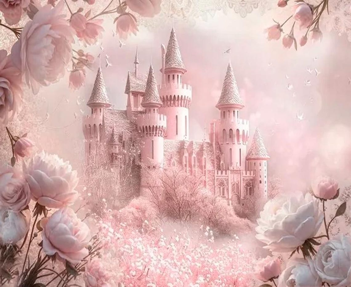 Princess Castle Wall Mural – Pink Fairytale Wallpaper for Girls Room ...