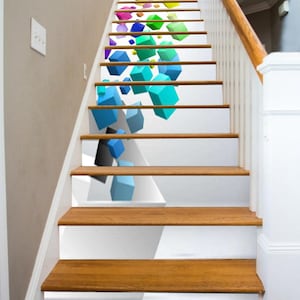 Cubes 3D décoration d&#39;escalier adhésif vinyle panneaux de contremarche d&#39;escalier autocollants muraux photo murale vinyle autocollant papier peint amovible
