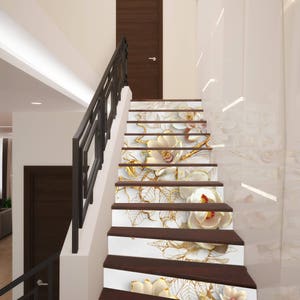 3D Flowers Stairway Decoration Adhesive Vinyl Stair Riser Panels Stairs Risers Stickers Mural Photo Mural Vinyl Decal Wallpaper Removable
